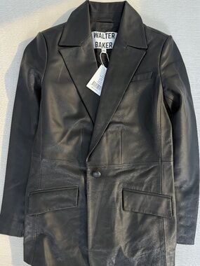 NWT Walter Baker Mia Black Lamb Leather Blazer XS